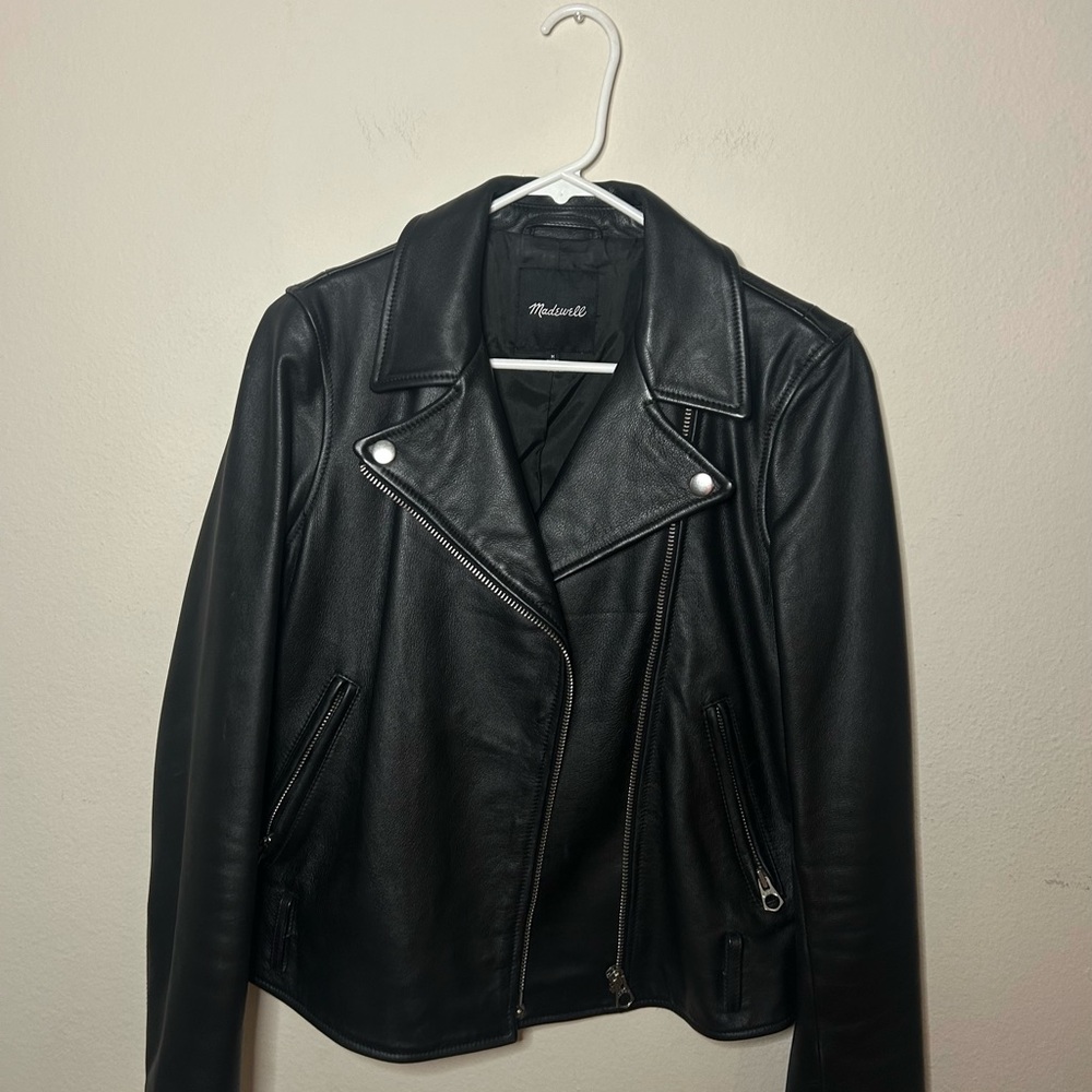 Madewell Black Leather Jacket with Silver Details
